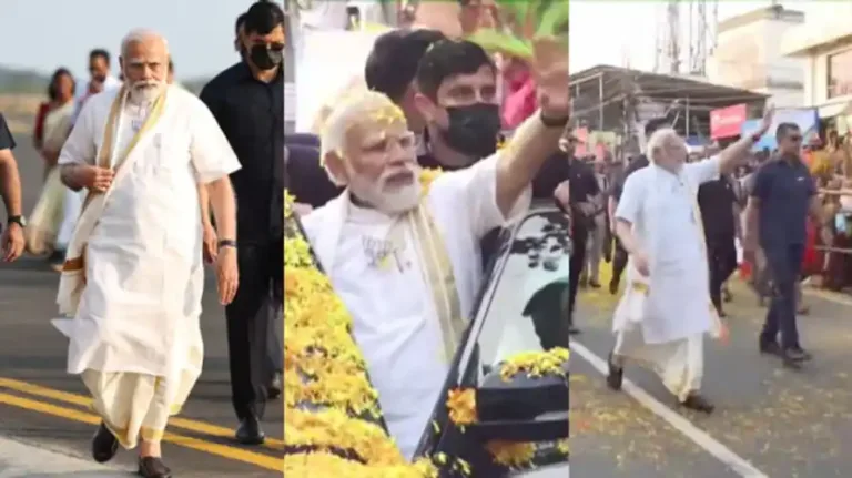 കേരളീയ വേഷത്തിൽ നരേന്ദ്ര മോദി; ആവേശമായി കൊച്ചിയിലെ റോഡ് ഷോ, ‘യുവം’ വേദിയിൽ