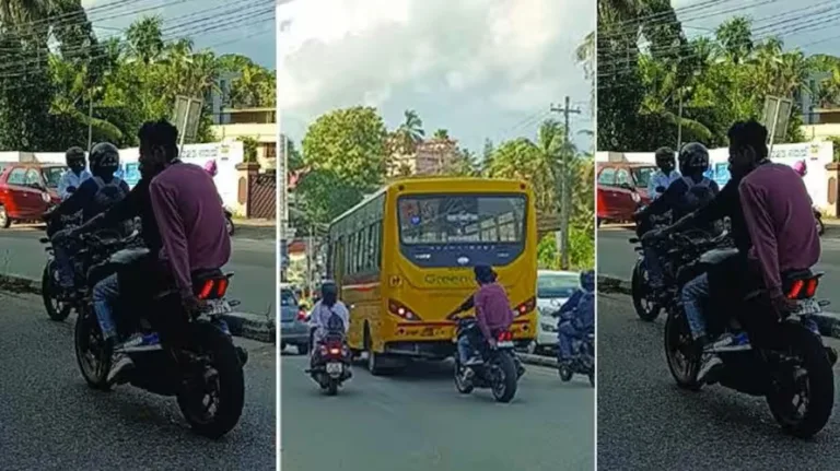 ‘അപകടകരമായ അഭ്യാസം…’ ബൈക്കിന്റെ പിന്നിലിരുന്ന് നമ്പര്‍ പ്ലേറ്റുകള്‍ മറച്ചു പിടിക്കുന്നവരോട് പൊലീസ്