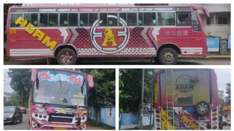 ബസ്സിന് മുകളിൽ നിരോധിത പോൺ സൈറ്റ് സ്റ്റിക്കർ;ബസ് കസ്റ്റഡിയിൽ