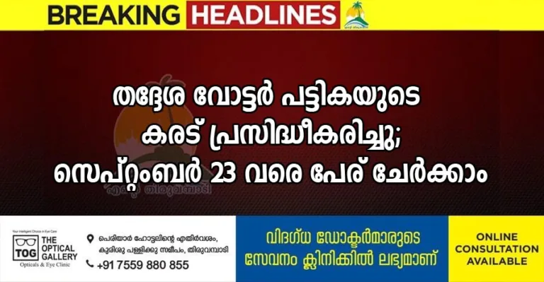 തദ്ദേശ വോട്ടർ പട്ടികയുടെ കരട് പ്രസിദ്ധീകരിച്ചു; സെപ്റ്റംബർ 23 വരെ പേര് ചേർക്കാം