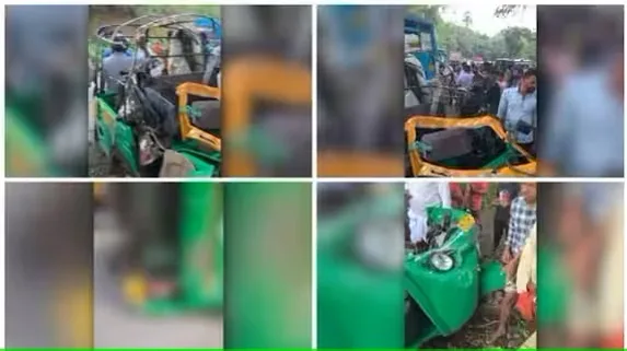 സ്കൂൾ ബസും ഓട്ടോറിക്ഷയും കൂട്ടിയിടിച്ച് അപകടം; നിശ്ശേഷം തകര്‍ന്ന് ഓട്ടോ, 5 പേർ മരിച്ചു