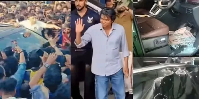 ആരാധക ആവേശം അതിരുകടന്നു; തിരുവനന്തപുരത്ത് വിജയ്‍ സഞ്ചരിച്ച കാര്‍ തകര്‍ന്നു
