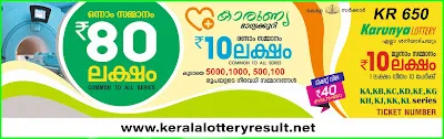 കാരുണ്യ കെ ആർ- 650 ഭാഗ്യക്കുറിയുടെ നറുക്കെടുപ്പ് ഫലം