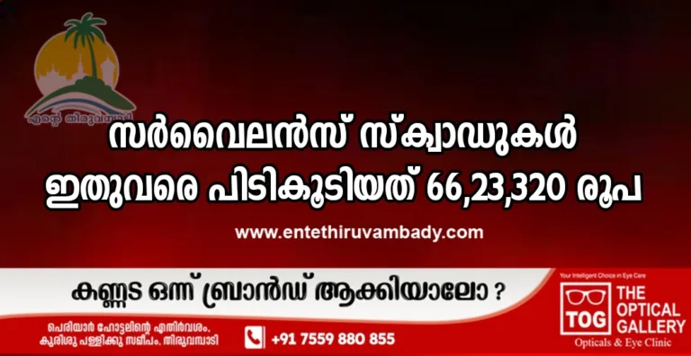 സര്‍വൈലന്‍സ് സ്‌ക്വാഡുകള്‍ ഇതുവരെ പിടികൂടിയത് 66,23,320 രൂപ