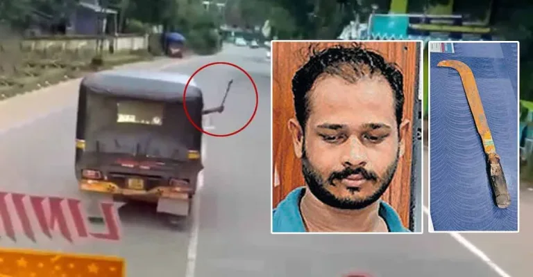 ഓട്ടോറിക്ഷയിലിരുന്ന് ബസിനു മുൻപിൽ വടിവാൾ വീശിയ യുവാവ് അറസ്റ്റിൽ