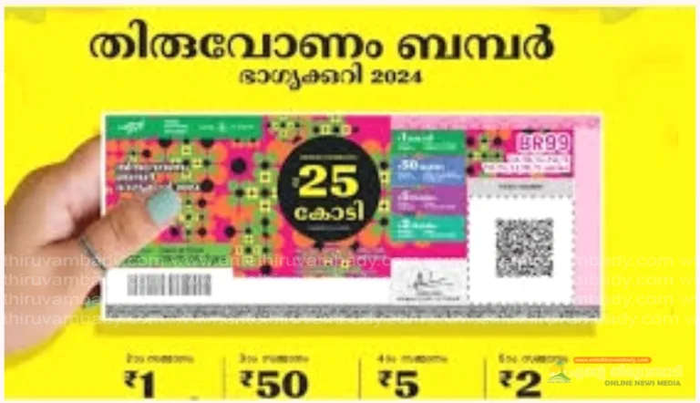 തിരുവോണം ബമ്പർ ബിആർ 99 ലോട്ടറി ഫലം