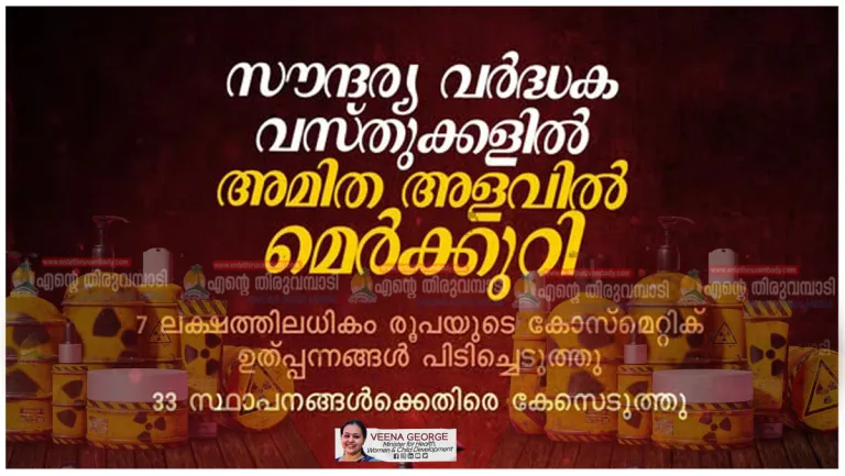 ‘ഓപ്പറേഷന്‍ സൗന്ദര്യ’:ശരീരത്തിന് ഹാനീകരമാകുന്ന ലക്ഷങ്ങളുടെ കോസ്മെറ്റിക് ഉത്പ്പന്നങ്ങള്‍ പിടിച്ചെടുത്തു.
