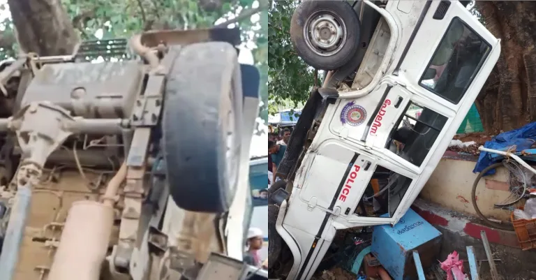 പോലീസ് ജീപ്പ് മറിഞ്ഞ് വഴിയോര കച്ചവടക്കാരൻ മരിച്ചു; പോലീസുകാർ ഉൾപ്പെടെ നാല് പേർക്ക് പരിക്ക്