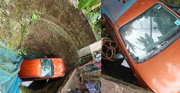പഠിക്കുന്നതിനിടെ വീട്ടമ്മ ഓടിച്ച കാർ കിണറ്റിൽ വീണു
