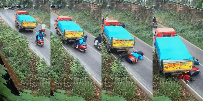ആയുസിന്‍റെ ബലം! കയറ്റത്തിൽ ലോറി പിന്നോട്ട് നീങ്ങി, സ്കൂട്ടർ യാത്രക്കാരി അത്ഭുതകരമായി രക്ഷപ്പെട്ടു