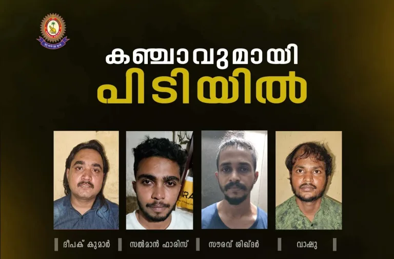 നഗരത്തിൽ നടത്തിയ ലഹരി വേട്ട:നാല് പേർ അറസ്റ്റില്‍.