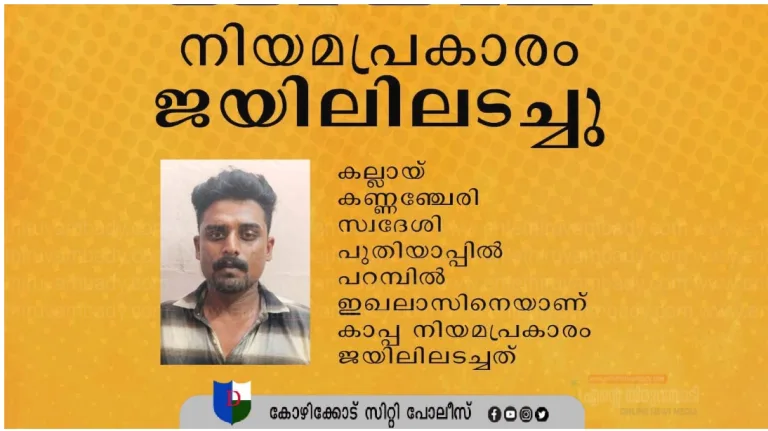 നിരവധി കേസുകളിൽ പ്രതിയായ യുവാവിനെ കാപ്പ ചുമത്തി
