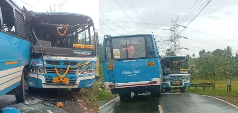 കോന്നി അട്ടച്ചാക്കലില്‍ സ്വകാര്യ ബസുകള്‍ കൂട്ടിയിടിച്ച് അപകടം; വിദ്യാർത്ഥികളുൾപ്പെടെ നിരവധി പേര്‍ക്ക് പരിക്ക്